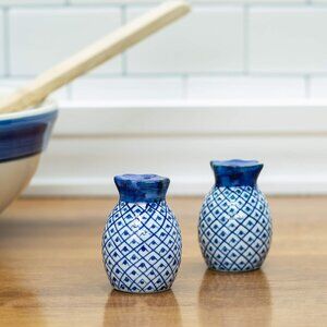 Pineapple Blue and White 2 inch Porcelain Ceramic Salt and Pepper Shaker Set